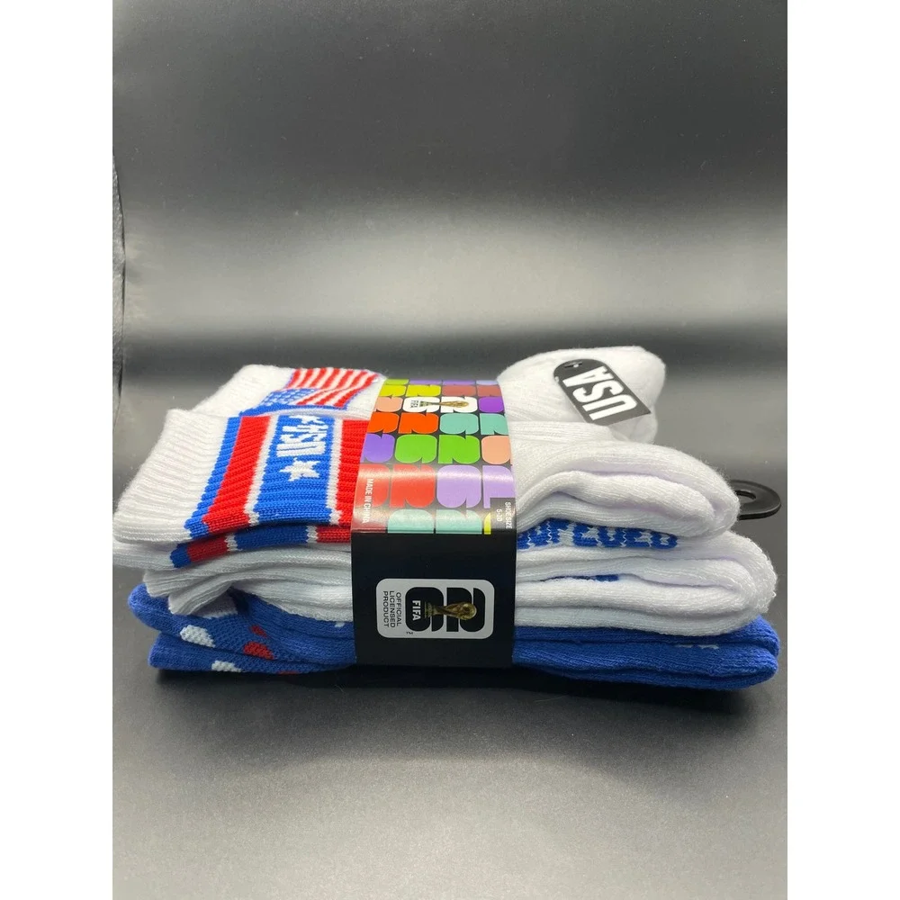 FIFA World Cup 26 USA Womens Crew Socks 6 Pair Pack White Blue Black Size 5-10